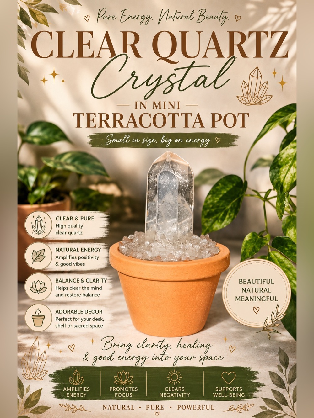 ✨Clear Quartz Crystal in Mini Terracotta Pot✨